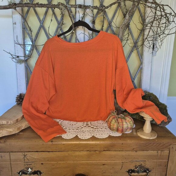 🍄 50% OFF - Orange Pumpkin Graphic Long Sleeve T-Shirt Crop Top - Picture 5 of 8